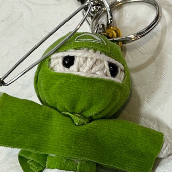 TWO Ninja String Doll Keychain Toys w/Swords Lime Green 2.5" x 3" NEW - Picture 4 of 8